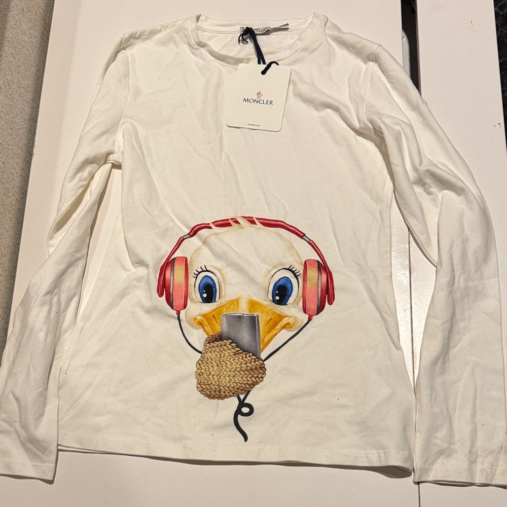 Moncler White Shirt with Duck and Red Headphones